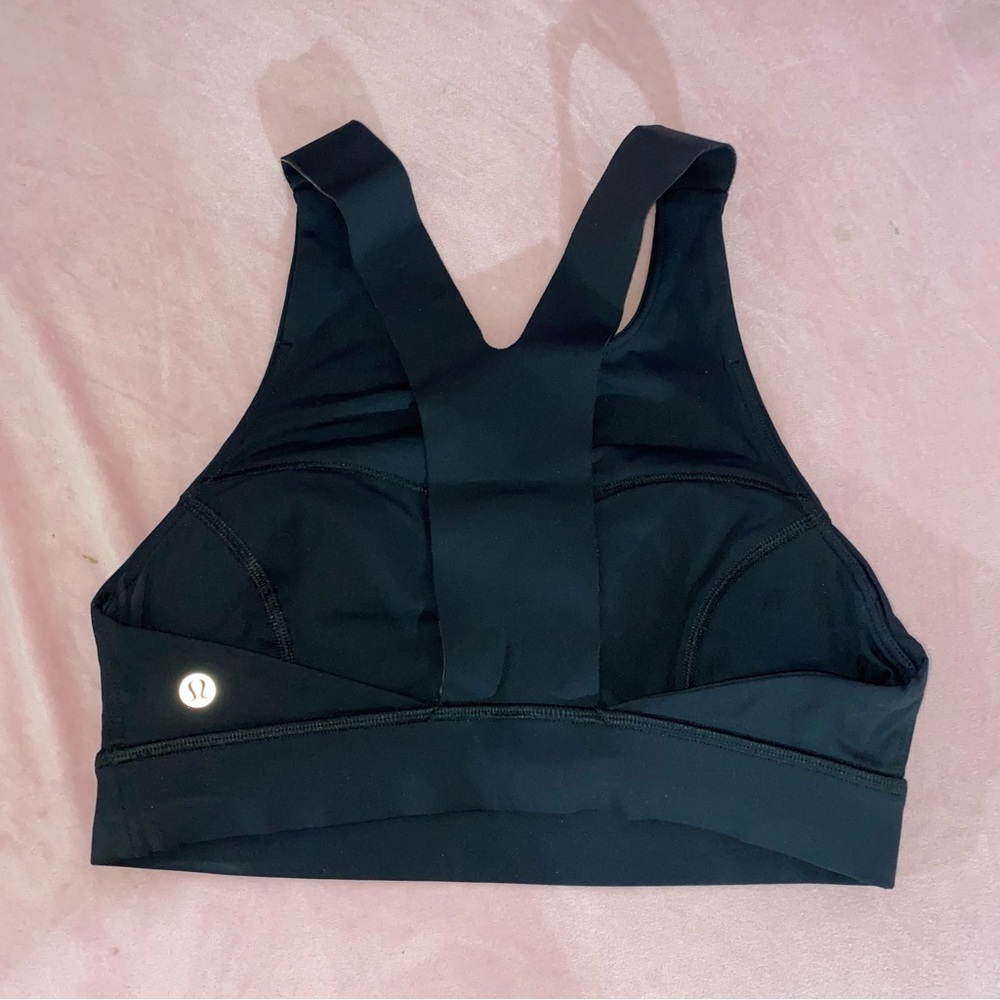 LULULEMON RACERBACK SPORTS BRA SIZE 6 Solid Black High Neck Contour Yoga